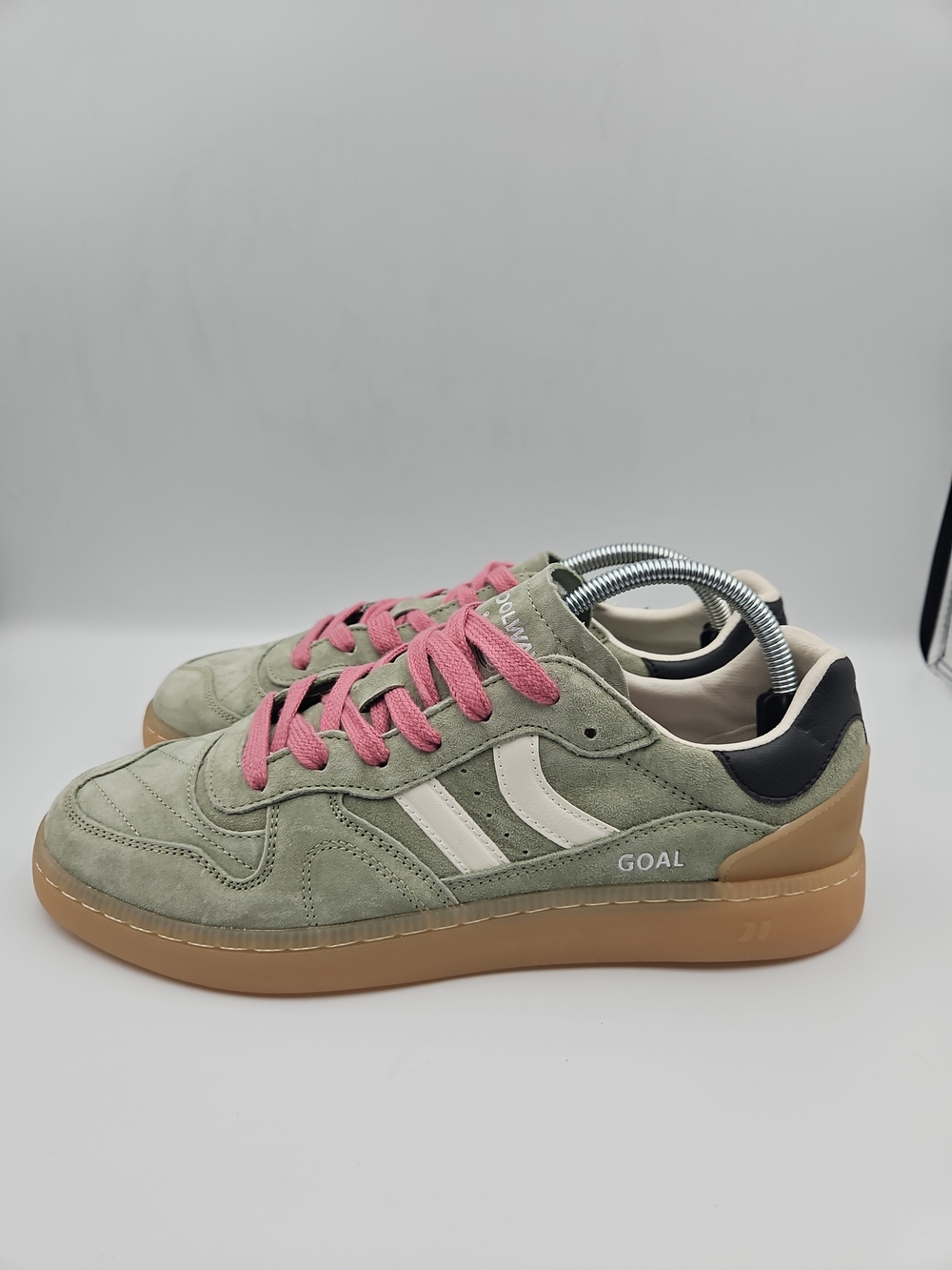 Coolway Sage Green Suede Sneakers with Pink Laces